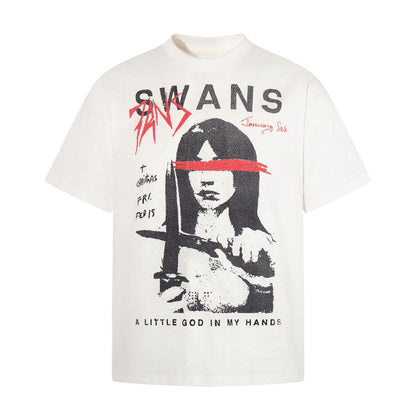 Slub Cotton Graphic Print Short Sleeve T-Shirt WN25705