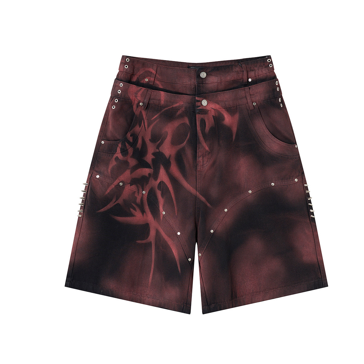 Washed Graffiti Dirty-Dye Denim Half Pants WN25741