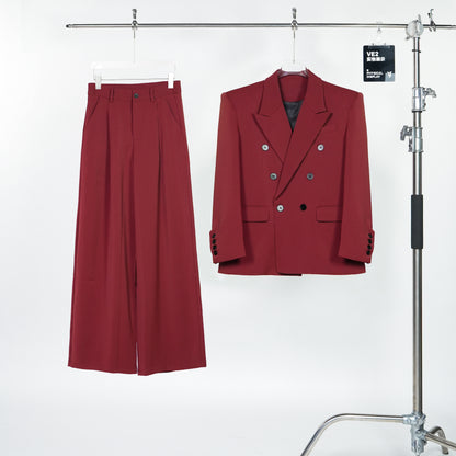 Double Breasted Tailored Jacket & Wide Leg Pleats Trousers Setup WN24306