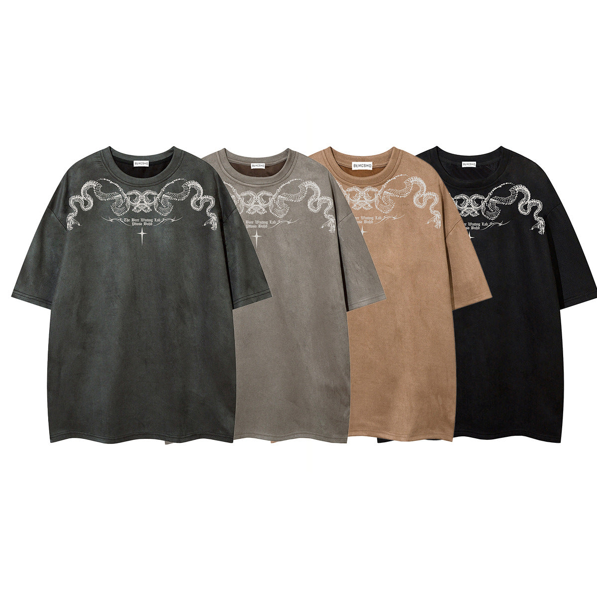 Python Print Suede Letter Print Short Sleeve T-Shirt WN25588