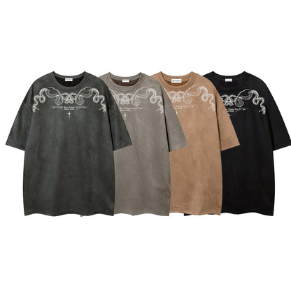 Python Print Suede Letter Print Short Sleeve T-Shirt WN25588