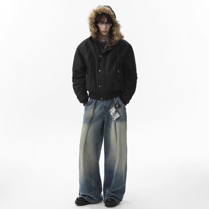 Leopard Print Fake Fur Collar Puffer Jacket WN21871