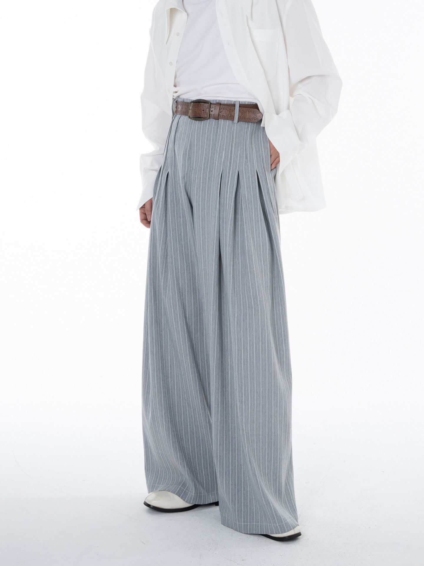 Pleats Stripe Wide Leg Trousers WN23622