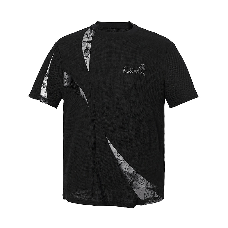 Lace Patchwork Cooling Short Sleeve T-Shirt WN17969