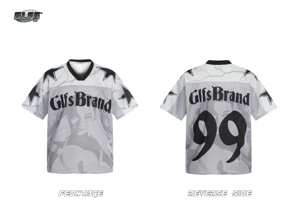 Sporty Portrait V-Neck Short Sleeve T-Shirt WN26490