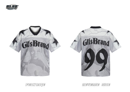 Sporty Portrait V-Neck Short Sleeve T-Shirt WN26490
