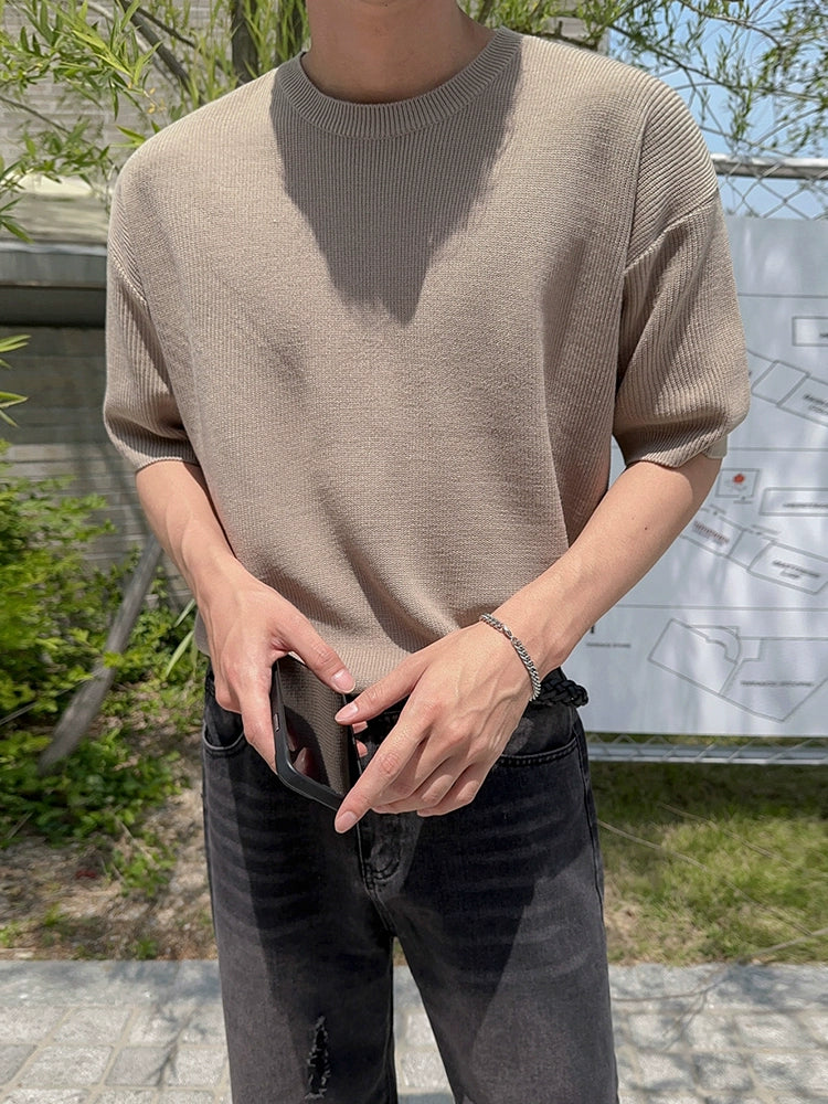 Solid Color Knit Oversize Short Sleeve T-Shirt WN20306