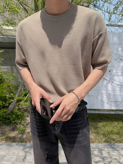 Solid Color Knit Oversize Short Sleeve T-Shirt WN20306