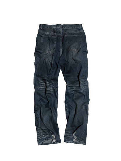Whisker Wrinkle Damage Straight Denim Jeans WN27068
