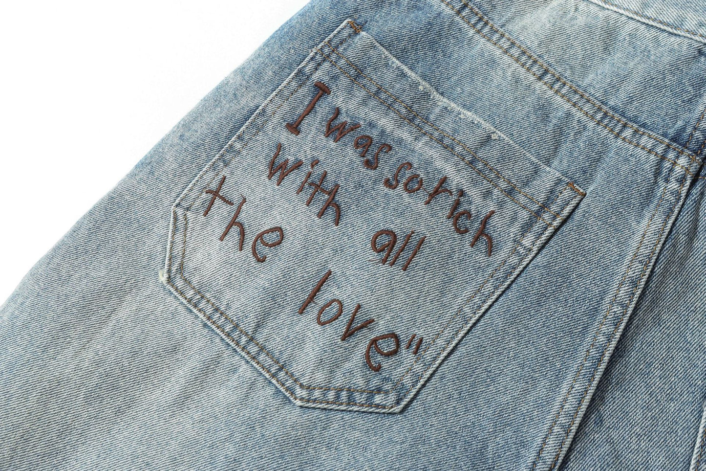 Washed Whisker Damage Wide Leg Denim Jeans WN26121
