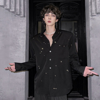 Oversize Rhinestone Long Sleeve Shirt WN25084