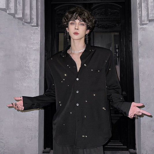 Oversize Rhinestone Long Sleeve Shirt WN25084