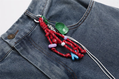 Cartoon Embroidery Wide Leg Denim Jeans WN26946