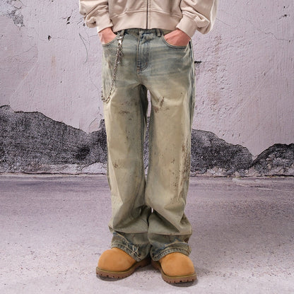 Wide Leg Mud Dye Damage Denim Jeans WN26632