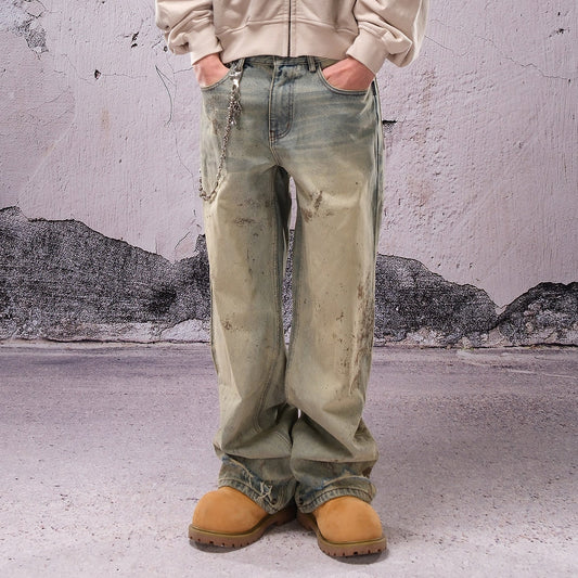Wide Leg Mud Dye Damage Denim Jeans WN26632