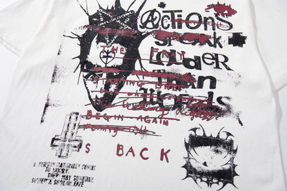 High-Neck Graphic Print Cotton Short Sleeve T-Shirt WN25578