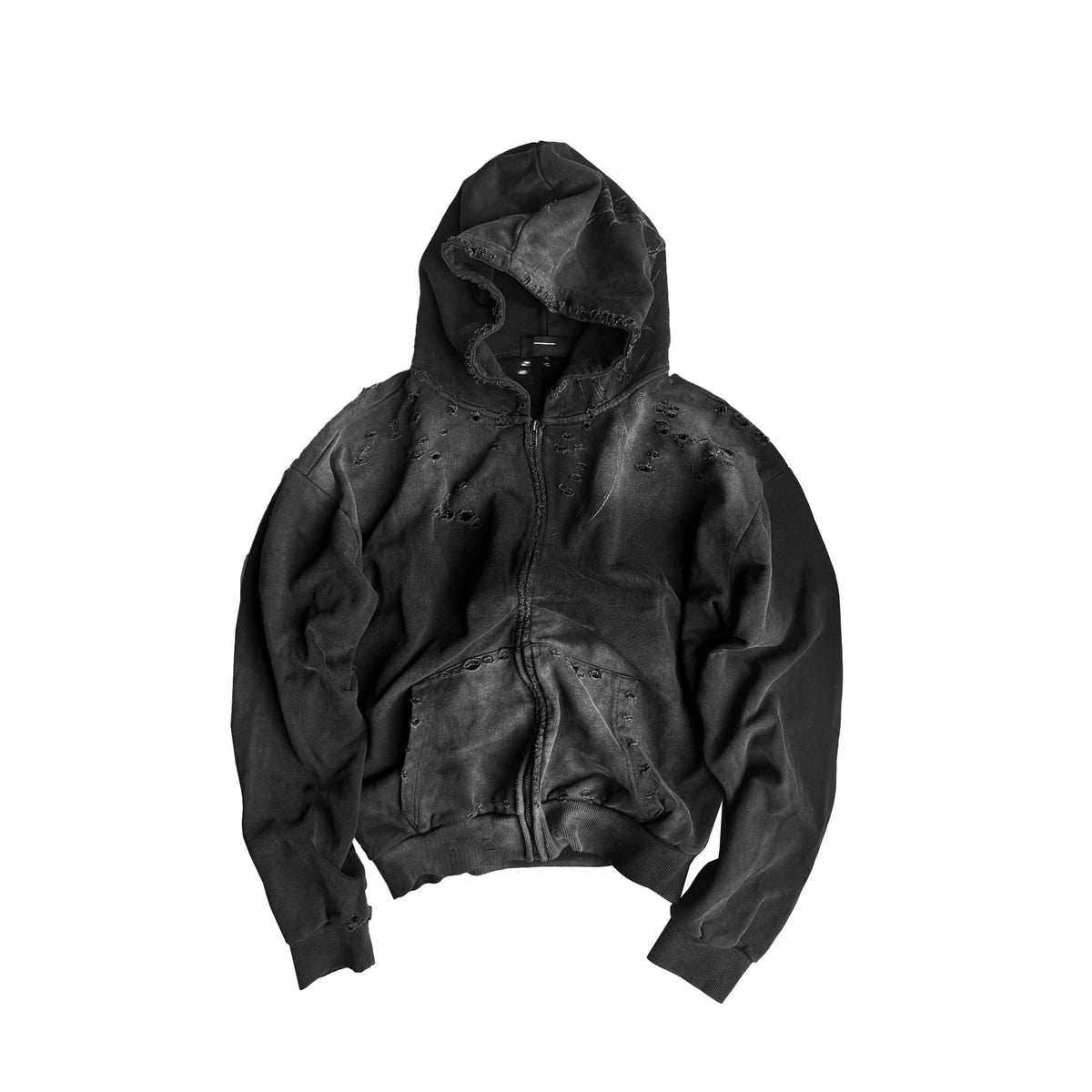 Rune Print Damage Zipper Hoodie WN27061