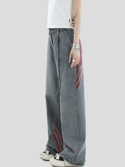 Three Stripe Wide-Leg Straight Denim Jeans WN7163