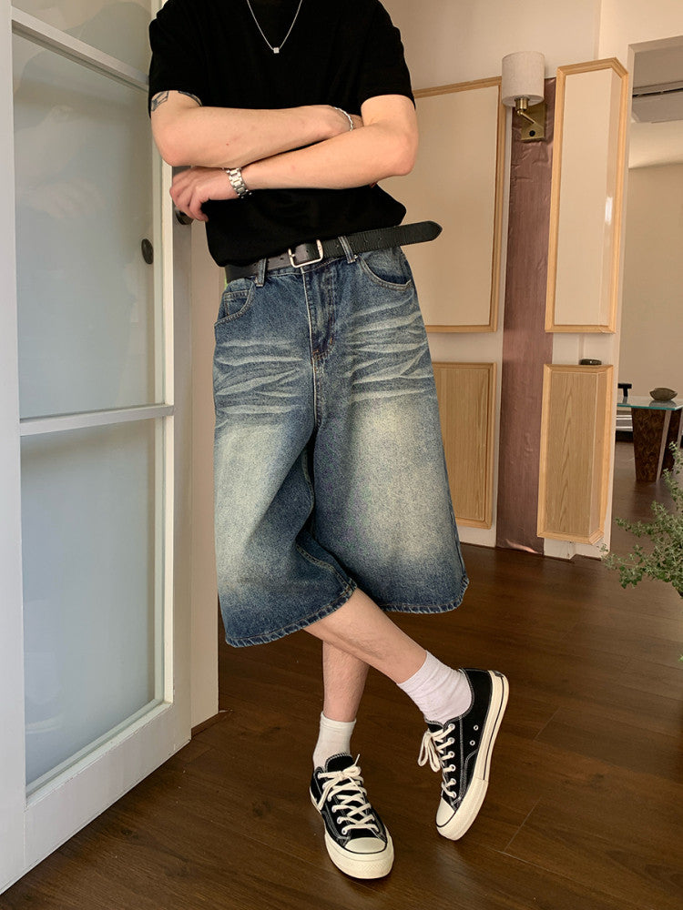 Washed Wide Leg Denim Half Jeans WN24903