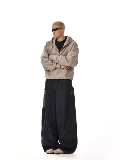 Structured Design Wide-Leg Straight Denim Jeans WN15120