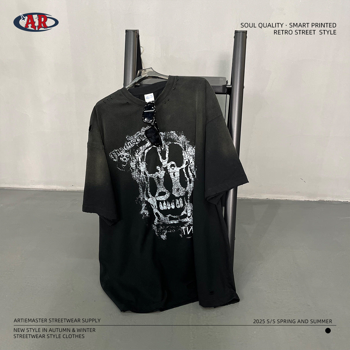 Graphic Print White Ink Digital Spray Short Sleeve T-Shirt WN16277