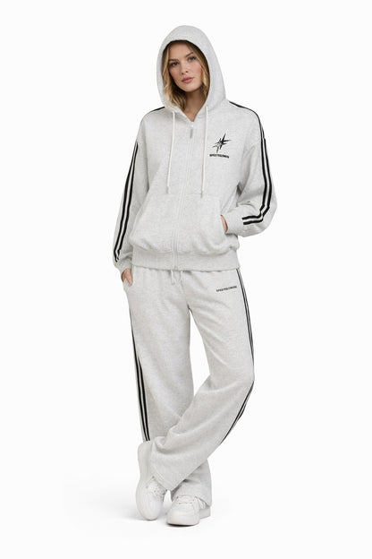 Stripe Zipper Hoodie & Wide Leg Drawstring Sweatpants Setup WN27993