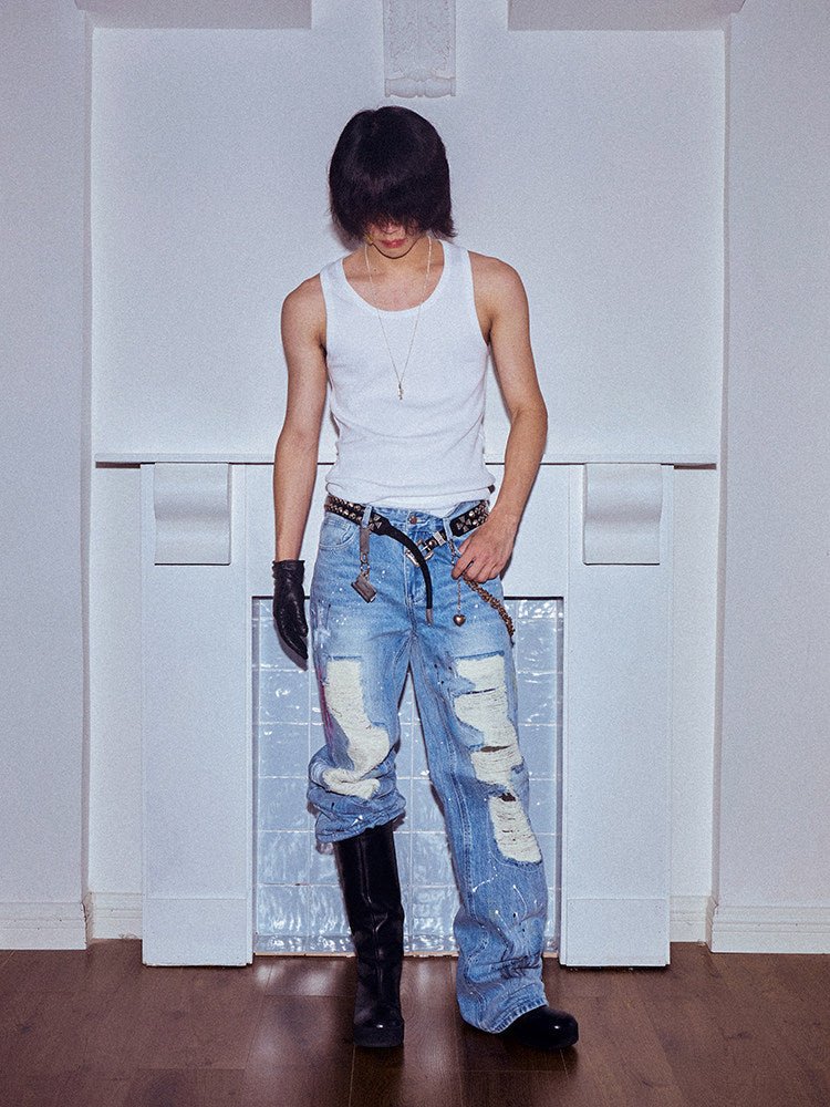 Rip Wide Leg Denim Jeans WN27132