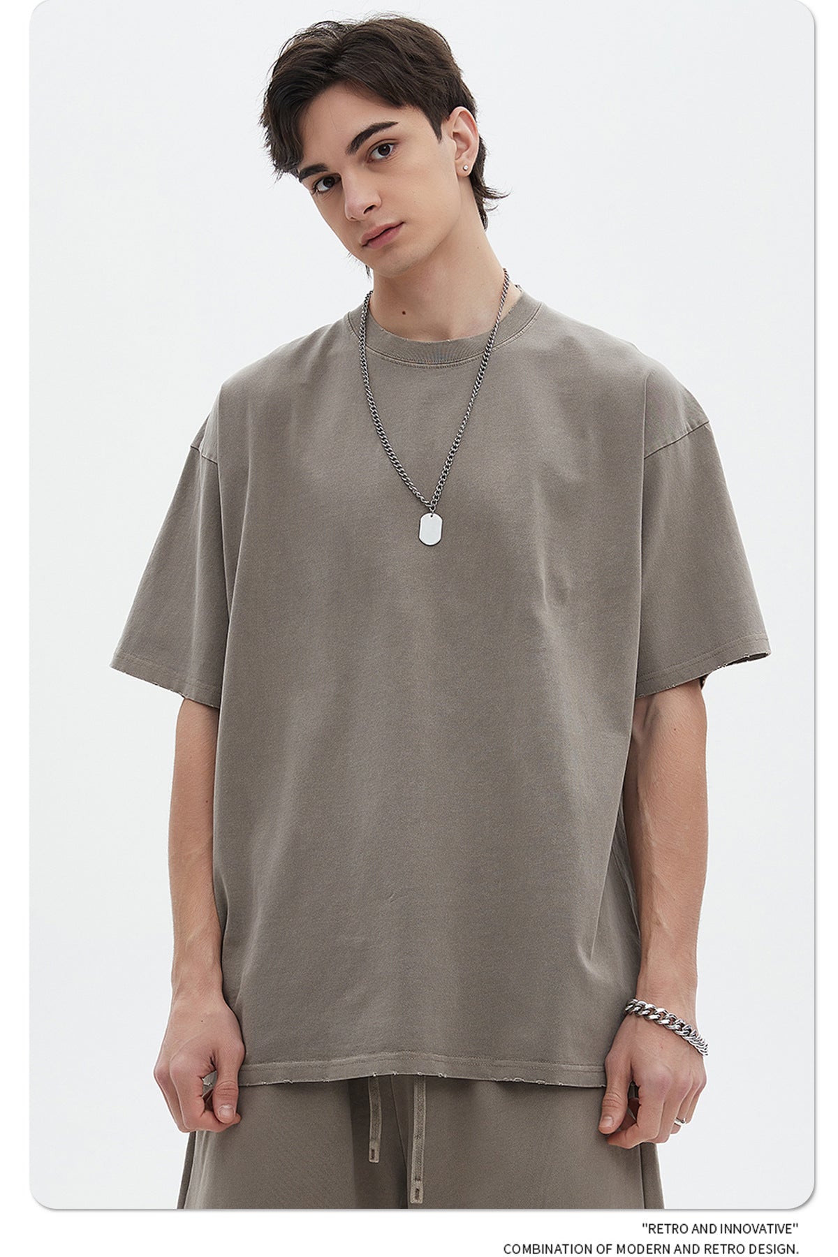 Washed Dyed Oversize Damage Short-sleeve T-shirt & Short Sweatpants Setup WN6630