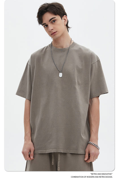 Washed Dyed Oversize Damage Short-sleeve T-shirt & Short Sweatpants Setup WN6630