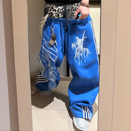 Leopard Double Waist Rider Script Print Wide Leg Pants WN27389