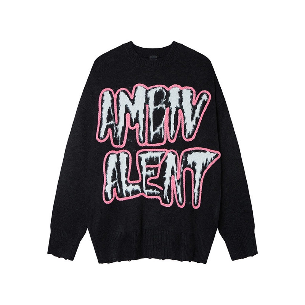 Letter Embroidery Oversize Knit Sweater WN21044