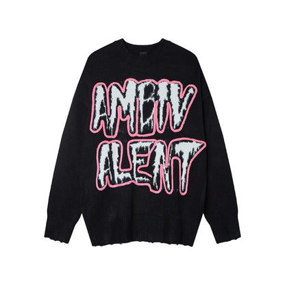 Letter Embroidery Oversize Knit Sweater WN21044