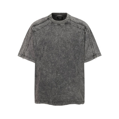 Washed Panel Design Zipper Detail Short Sleeve T-Shirt WN25377