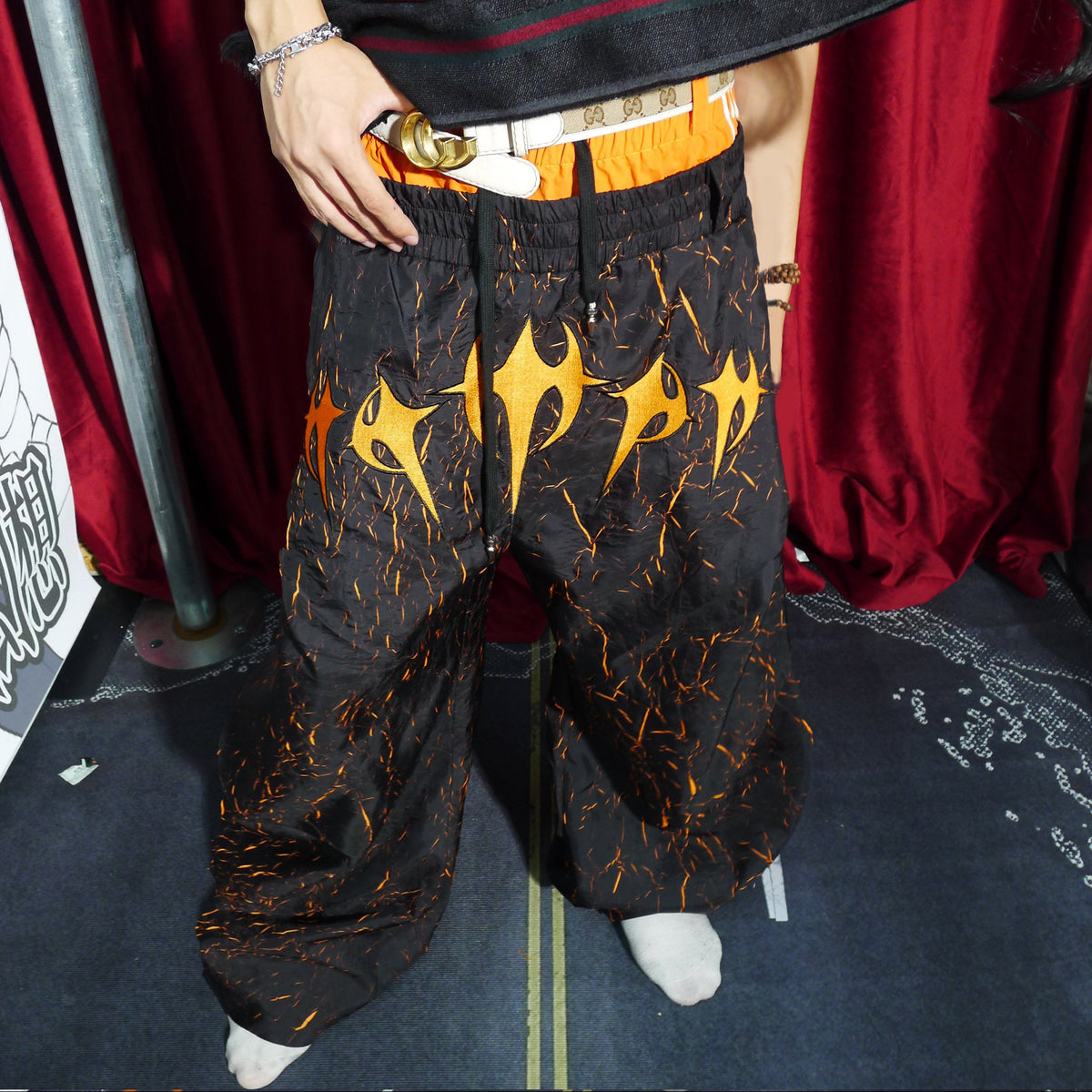 Crackle Print Graphic Wide Leg Pants WN27386