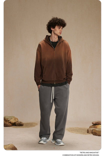 Spray-Dye Washed Oversize Zipper Hoodie WN10009