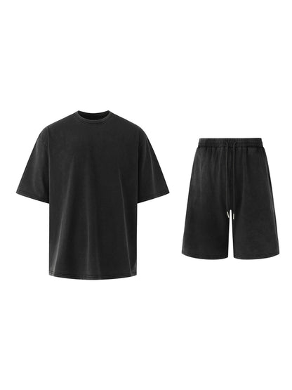 Washed Oversize Short Sleeve T-Shirt & Washed Straight Half Pants Setup WN20291