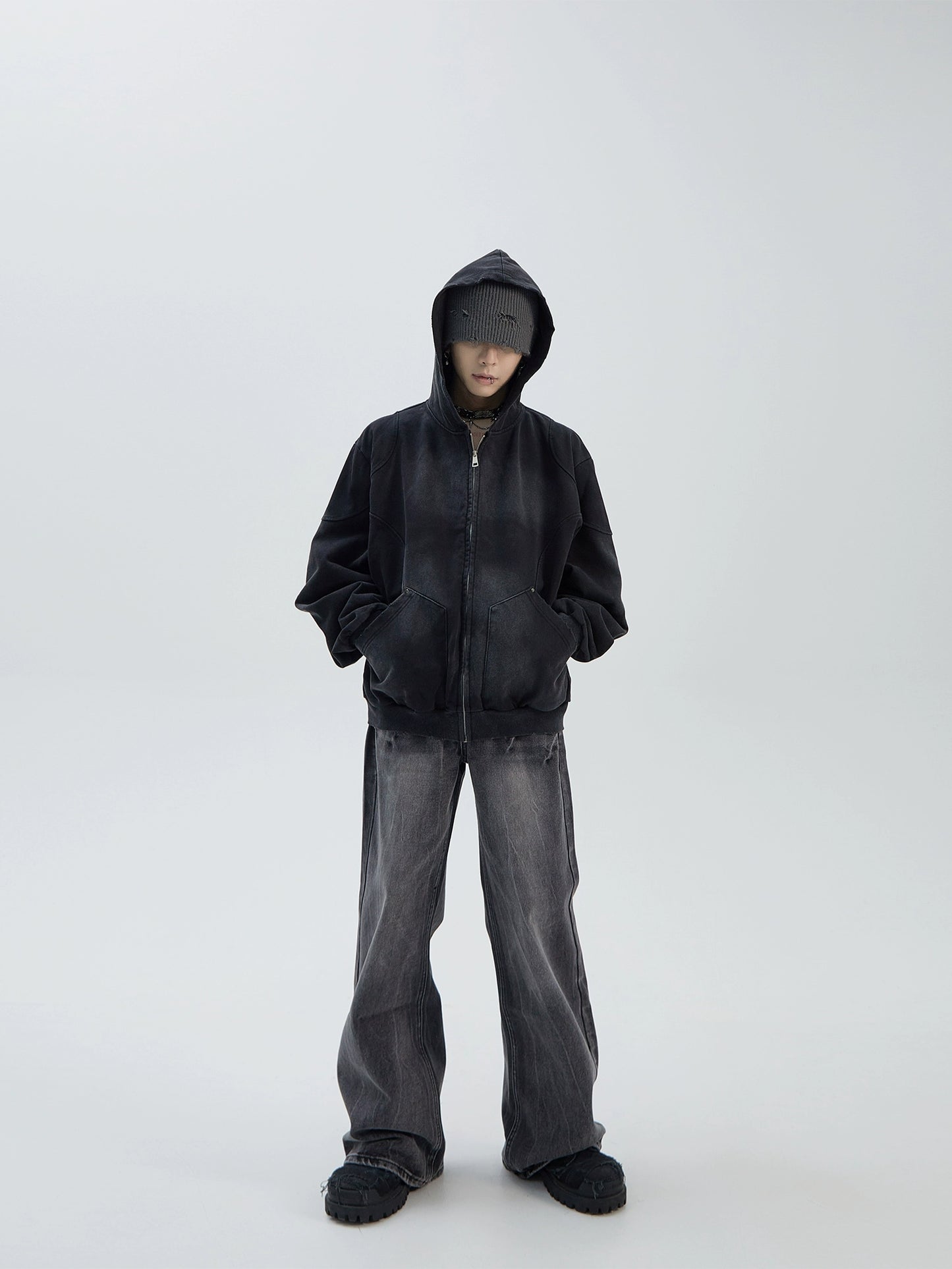 Oversize Washed Zipper Hoodie WN9888