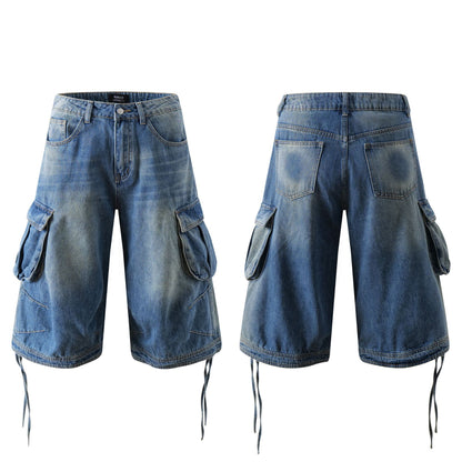 Washed Multi Pocket Cargo Denim Half Jeans WN26123