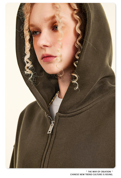 Fleece Lining Oversize Washed Zipper Hoodie WN9943