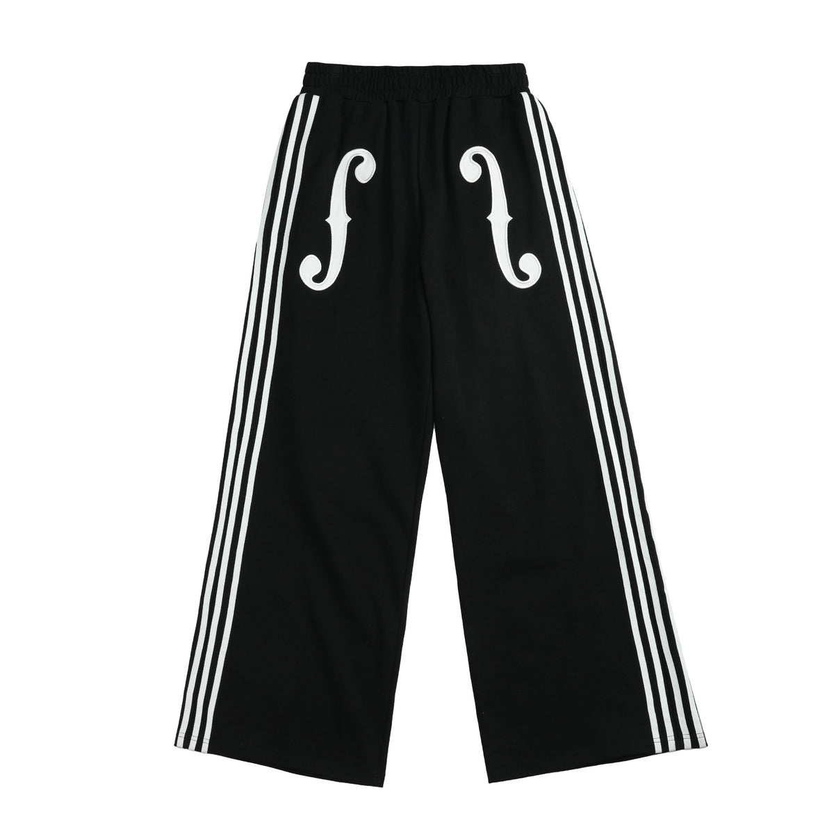 Side Stripe Musical Symbol Print Wide Leg Sweatpants WN27216