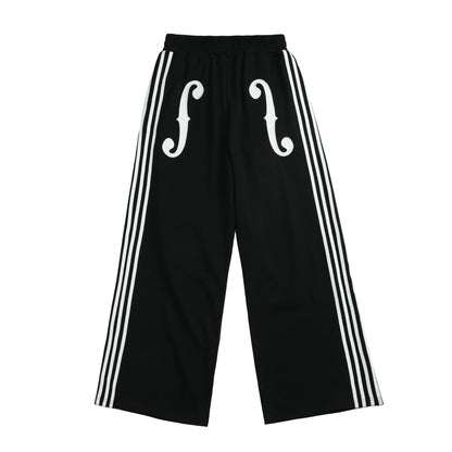 Side Stripe Musical Symbol Print Wide Leg Sweatpants WN27216