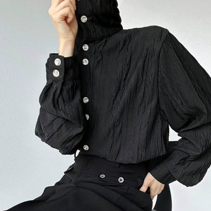 Wave Design Stand Neck Long Sleeve Shirt WN19642