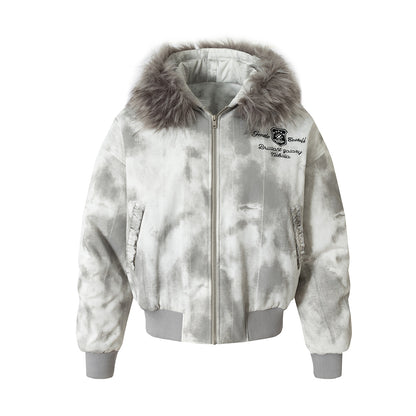 Fake Fur Collar Washed Puffer Jacket WN21896