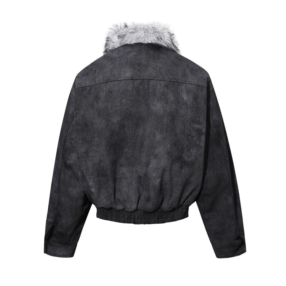 Cropped Fake Fur Collar Quilted Jacket WN28047