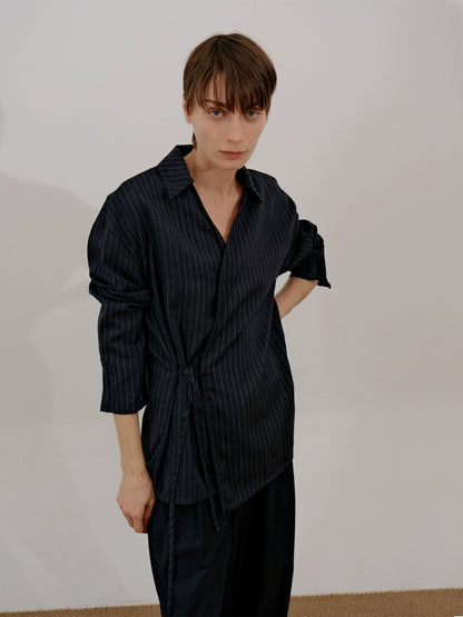Stripe Belted Long Sleeve Shirt WN21615