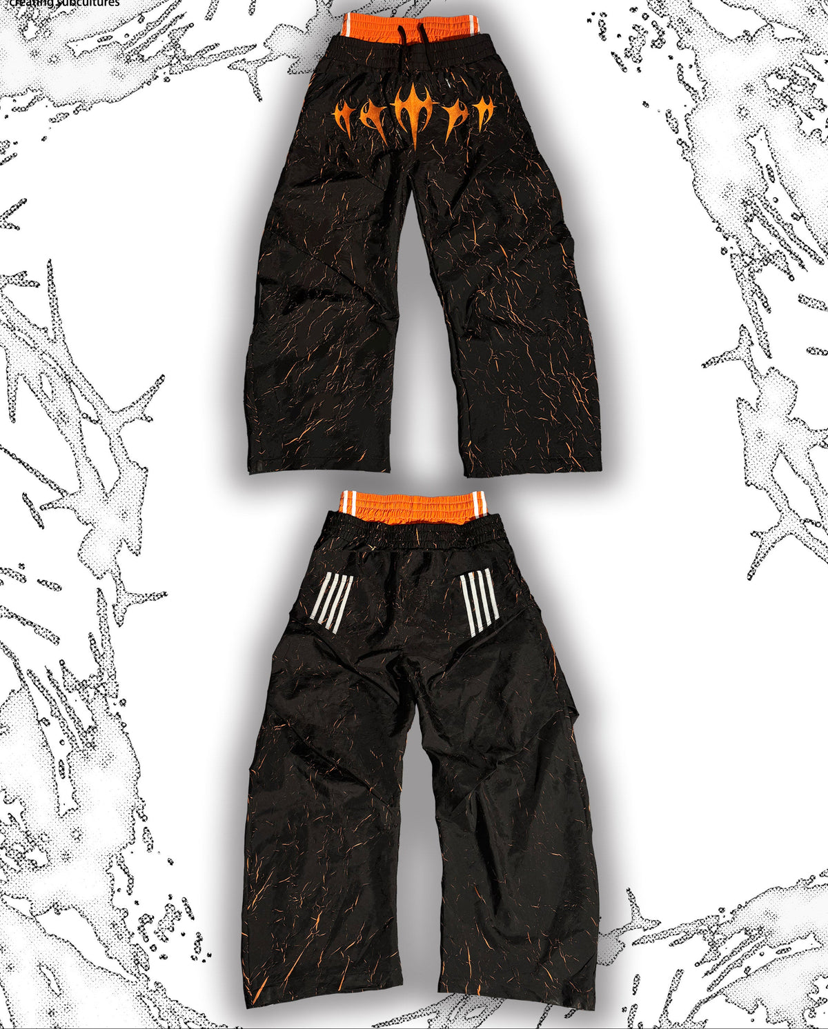 Crackle Print Graphic Wide Leg Pants WN27386