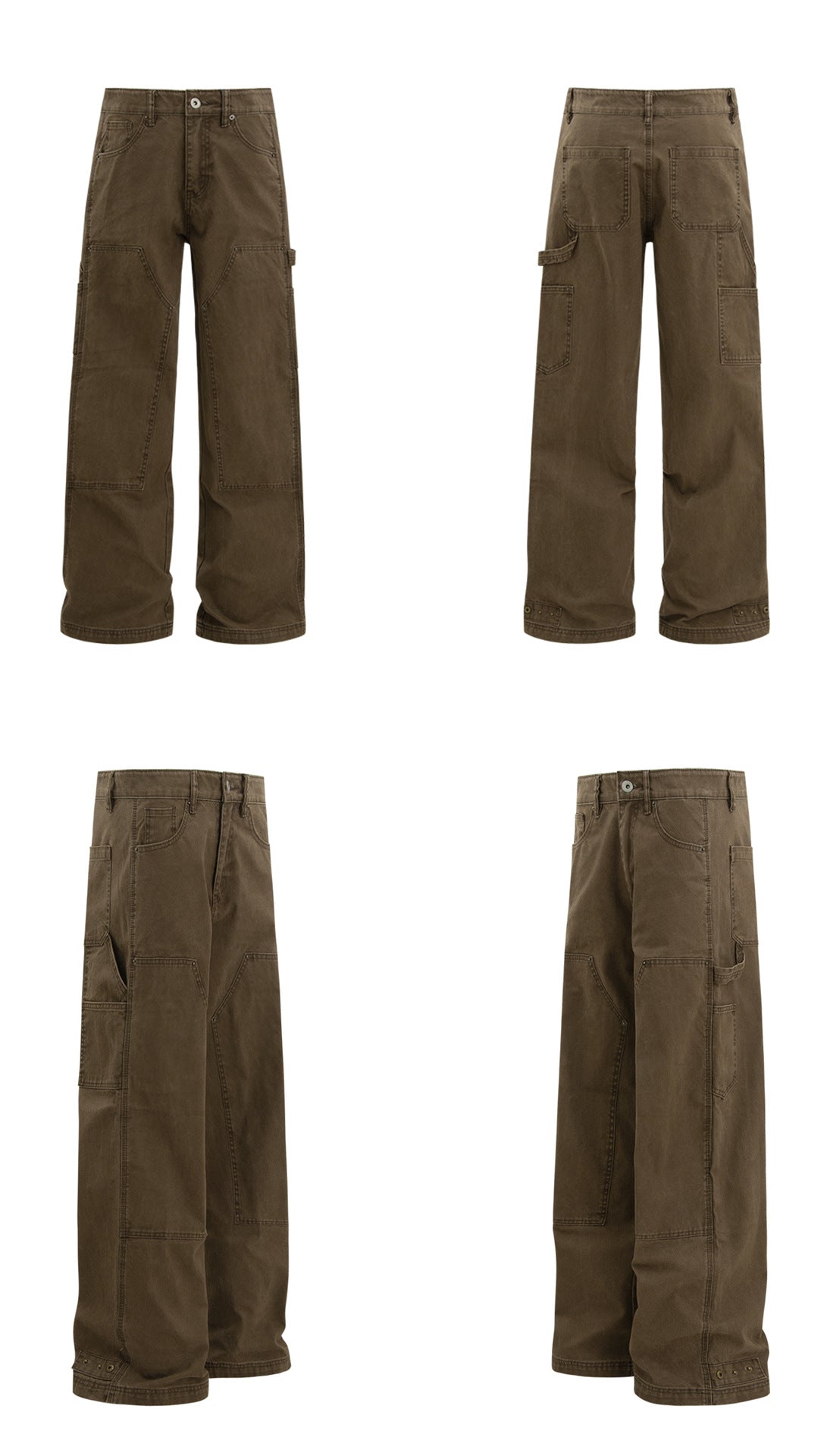 Washed Double Knee Wide Leg Cargo Pants WN26238