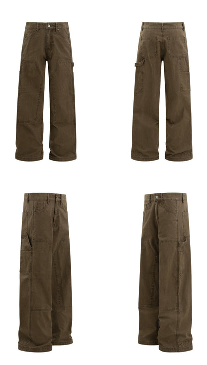 Washed Double Knee Wide Leg Cargo Pants WN26238