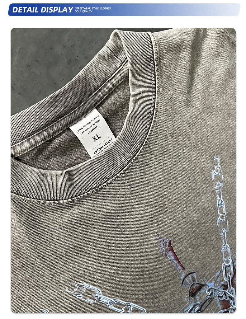 Oversize Heavyweight Washed Print Short Sleeve T-Shirt WN16270