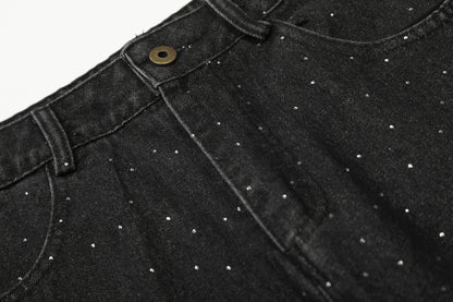 Rhinestone Cropped Denim Half Jeans WN25568